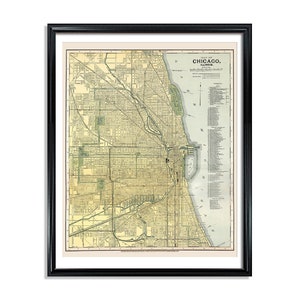 Chicago Map Vintage Poster Print on Matte Paper Decorative Antique Wall City Street Map of Illinois
