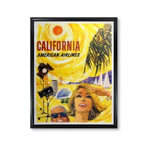 California American Airlines Vintage Poster Illustrations Print Antique Wall Decor Photo Print