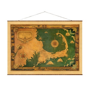 Cape Cod Vintage bildliche Karte auf fertig zum Aufhängen, Roll Down Canvas Country Home Dekorative Antike Wanddekor-Schriftrolle