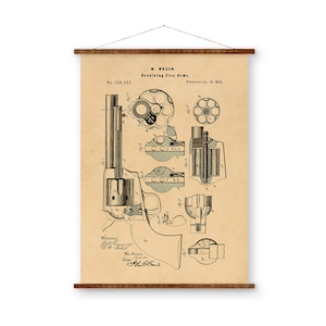 Revolving Firearm Patent Vintage Illustrations Ready to Hang Roll Down Industrial Decorative Canvas Scroll Vintage Guitar Art