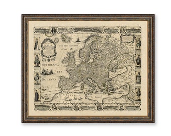 Map of Europe 1668 Vintage Poster Print on Matte Paper