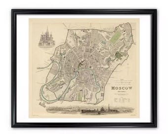 Moscow City Map Print: Vintage Style - Matte Paper Wall Decor