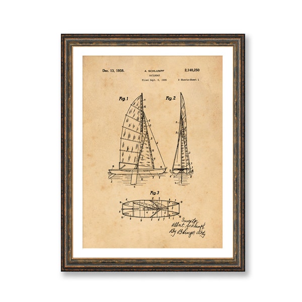 Sailboat Vintage Patent Illustrations Industrial Decorative Print Sailor Wall Decor Gift BUY 3 Get 4th PRINT FREE