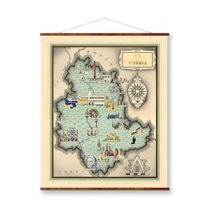Mapa antiguo de la ciudad de Umbría, Italia, sobre lienzo enrollable, listo para colgar, decorativo, antiguo, para decoración de pared, mapa pergamino