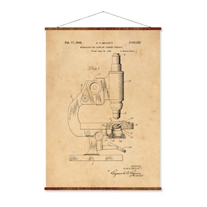 Microscope Patent Vintage Illustrations Ready to Hang Roll Down Industrial Decorative Canvas Scroll
