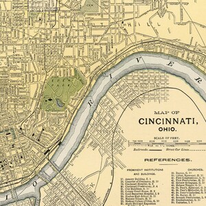 Cincinnati City Map Vintage Poster Print on Matte Paper Decorative Antique Wall City Map Decor of Ohio image 3