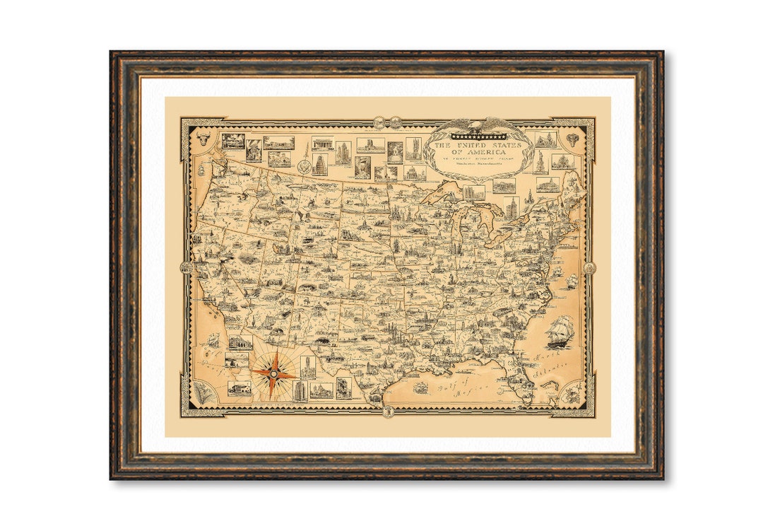 United States Map Print: Vintage 1935 Pictorial Wall Art - Etsy