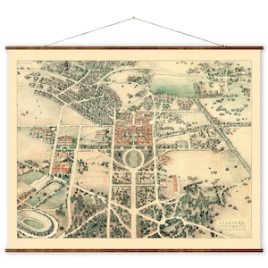 Mapa del campus vintage de la Universidad de Stanford en lienzo enrollable listo para colgar, decoración de pared decorativa, mapa de desplazamiento