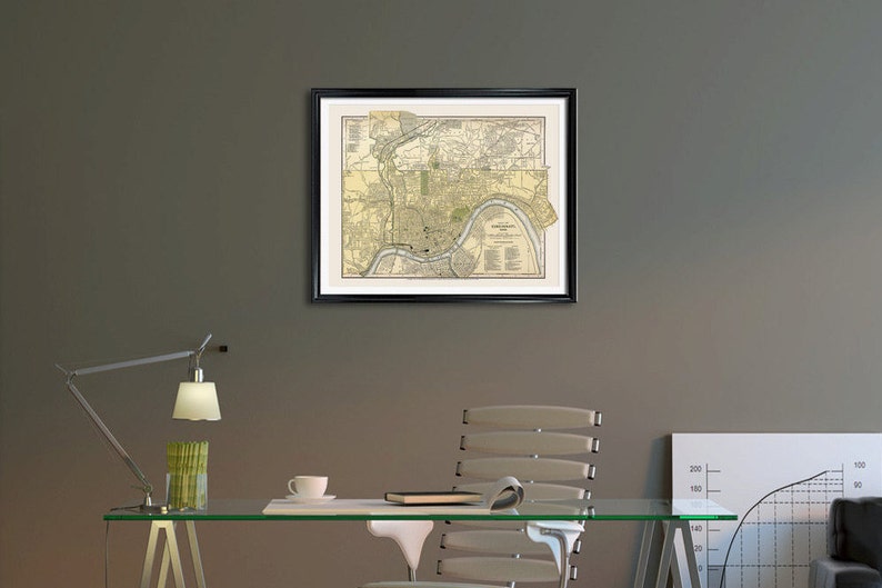 Cincinnati City Map Vintage Poster Print on Matte Paper Decorative Antique Wall City Map Decor of Ohio image 2