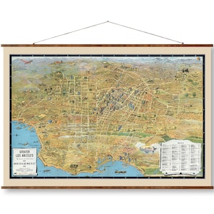 Los Angeles Vintage City Map on Ready to Hang Canvas Greater Los Angeles City Map Decorative Antique Wall Decor