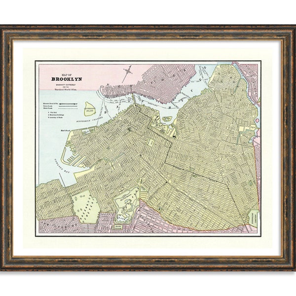 Map of Brooklyn Vintage Poster Print on Matte Paper Decorative Antique Wall City Street Map of New York