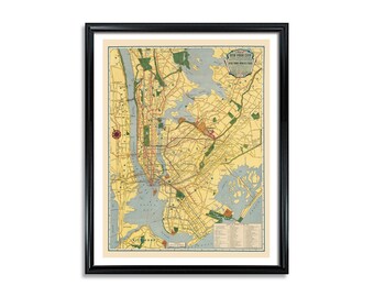 New York World Fair Vintage City Map of New York City Decorative Wall Decor Poster Print on Matte Paper