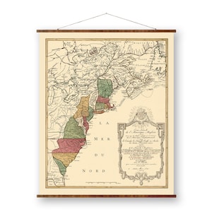 US Map Thirteen Colonies Canvas Decorative Scroll Map Vintage Color Country Vintage Map Home Decor