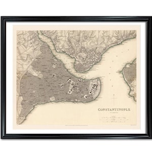 Constantinople Vintage City Poster Print on Matte Paper Decorative Antique Map of Istanbul Turkey Byzantine Ottoman Empire
