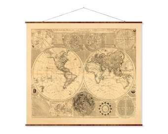 General Map of the World Vintage Pull Down Scroll Map on Canvas