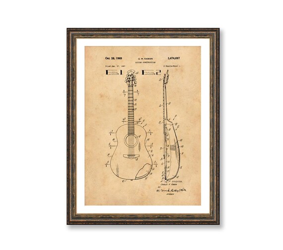 Acoustic Guitar Patent Art: Vintage Industrial Style - Wall Decor