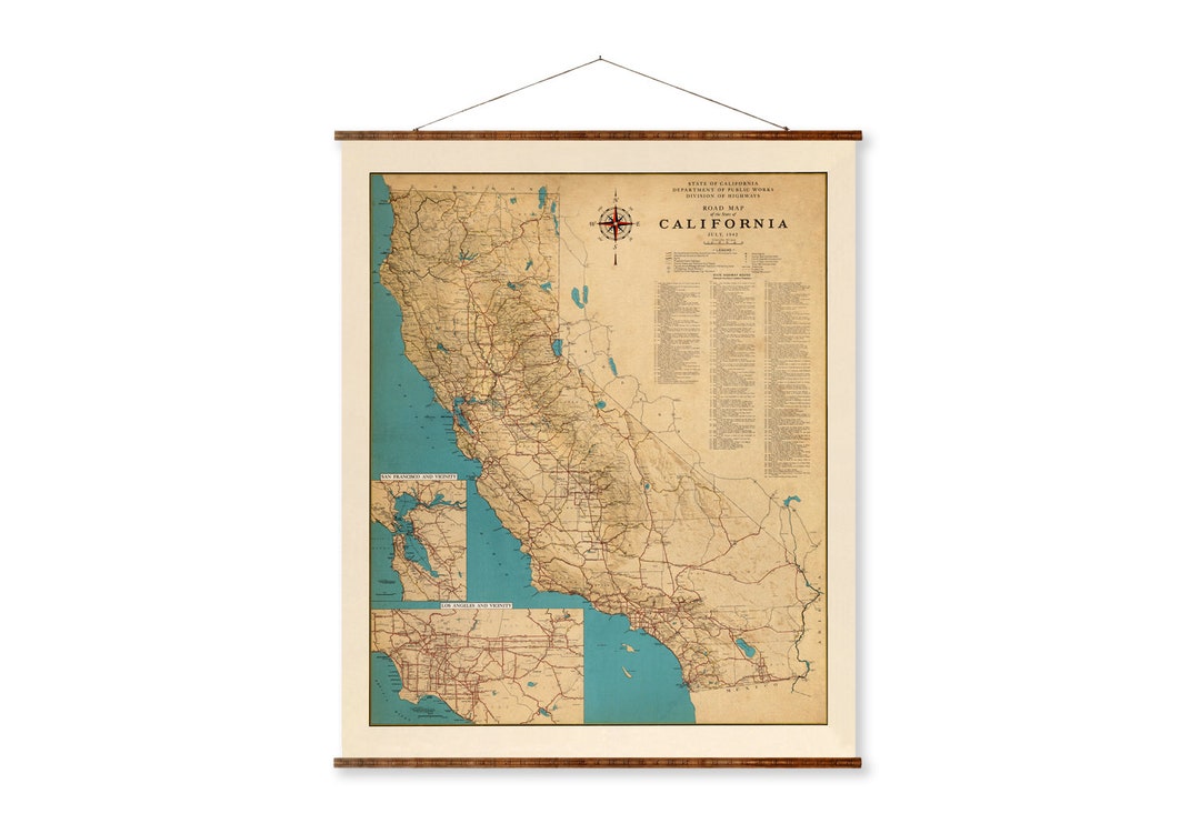 Vintage California Map Canvas Scroll - Hand-restored Wall Art - Etsy