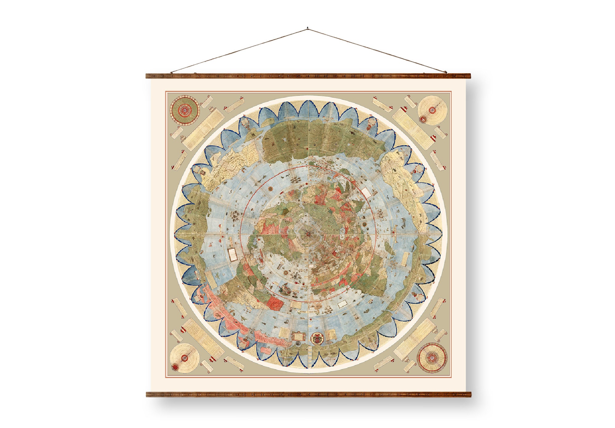 Vintage Earth Map 14th Century Map on Ready to Hang Roll Down Etsy