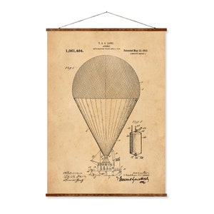 Airship patent art scroll on canvas / vintage industrial balloon loft decor
