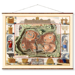 Jerusalem Vintage Map Ready to HangCanvas Decorative Antique Wall Decor Map Scroll