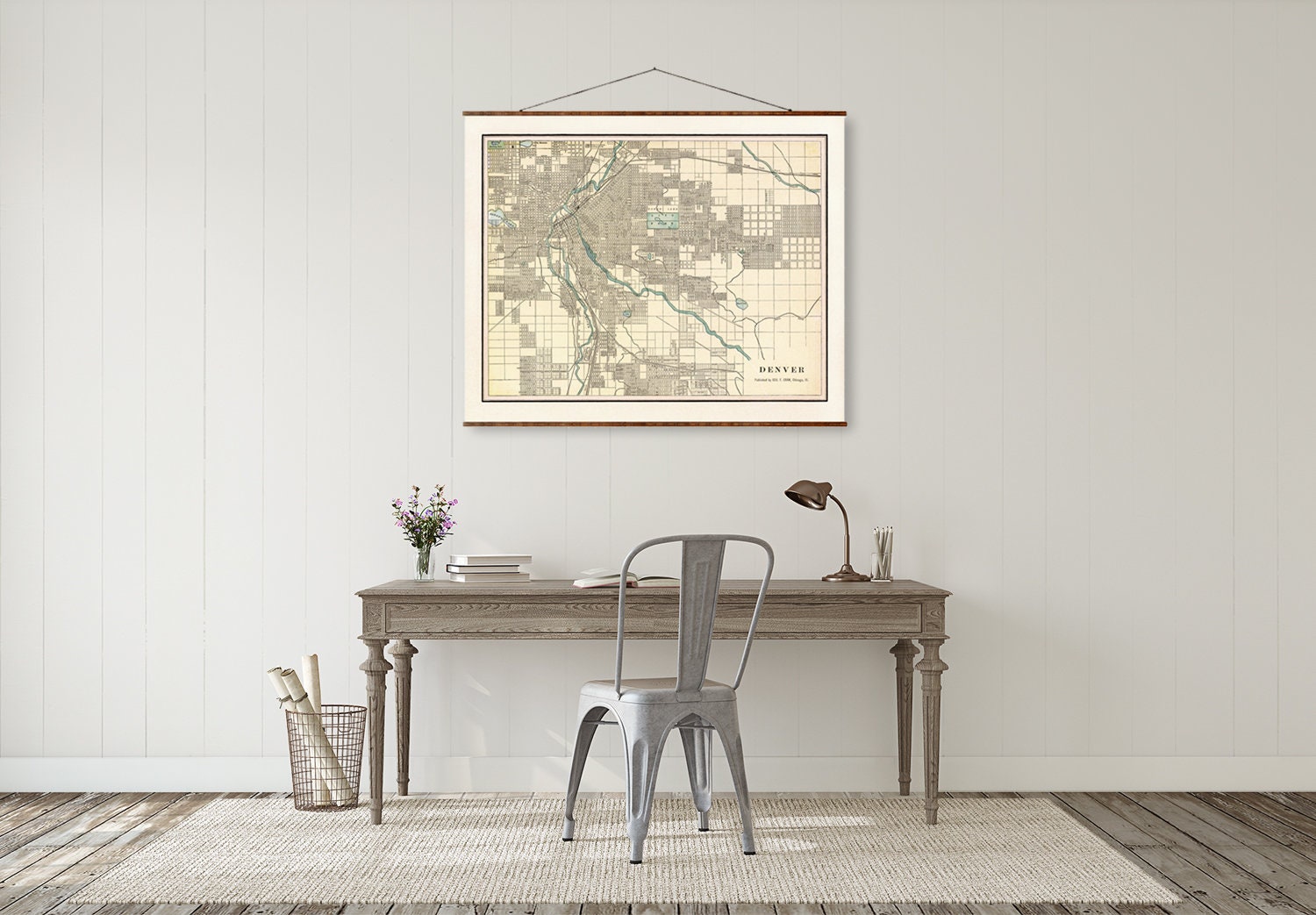 Map of Denver Colorado Vintage City Map on Ready to Hang Roll | Etsy
