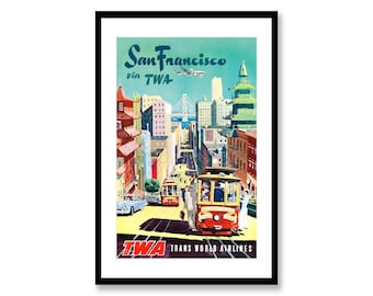 San Francisco TWA Vintage Poster, Retro Airline Wall Decor