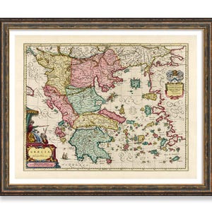 Greece 1665 Vintage Colorful Poster Print on Matte Paper Greek Islands Map