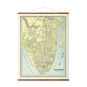 Charleston Map on Ready to Hang Heavy Canvas Decorative Antique Wall Decor Map Scroll of South Carolina