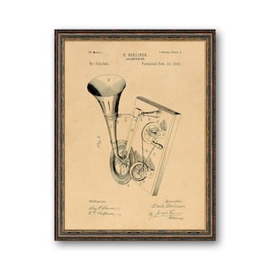 Gramophone Patent Illustrations Industrial Decorative Musical Instrument Print Musician Gift