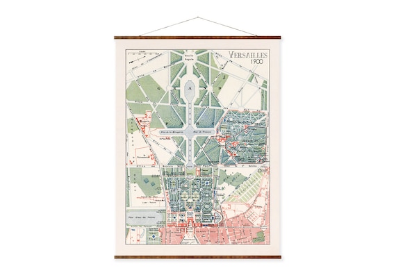 Vintage Versailles Map Canvas, French Castle Garden Wall Scroll