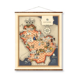 Mapa antiguo de la ciudad de Lucania, Italia, en lienzo enrollable, listo para colgar, decorativo, antiguo, para decoración de pared, mapa de desplazamiento