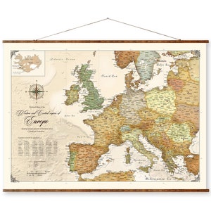 Europa Karte AKTUELL AKTUELL Roll-Down-Leinwand Dekorative Rolle Karte des Europas Vintage Coloriert