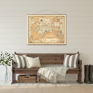 Map of Alaska Vintage Roll Down Map on Ready to Hang Canvas Decorative ...