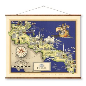 Mapa antiguo de la ciudad de Puglia, Italia, sobre lienzo enrollable, listo para colgar, decorativo, antiguo, para decoración de pared, mapa pergamino