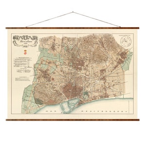 Mapa de Barcelona de 1890, vintage, listo para colgar, enrollable, decorativo, antiguo, de España.