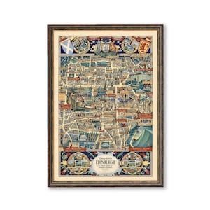Vintage Edinburgh City Map Print: Scotland Antique Wall Decor
