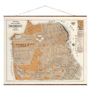 Mapa de San Francisco Mapa de la ciudad vintage en lienzo enrollable listo para colgar Decoración de pared antigua decorativa Mapa de desplazamiento de California