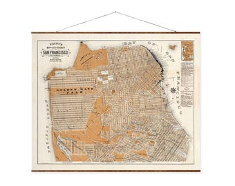 San Francisco Map Vintage City Map on Ready to Hang Roll Down Canvas Decorative Antique Wall Decor Map Scroll of California