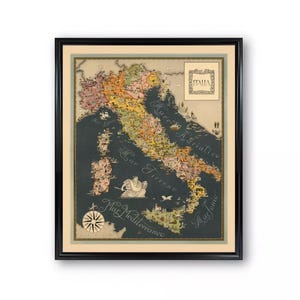 Vintage Italy Map Print: Restored Italia Wall Art