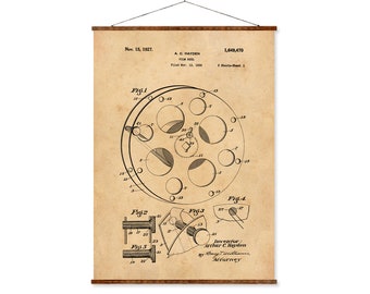 Film Reel Vintage Patent Illustrations Ready to Hang Roll Down Industrial Decorative Canvas Scroll Filmmaker Gift