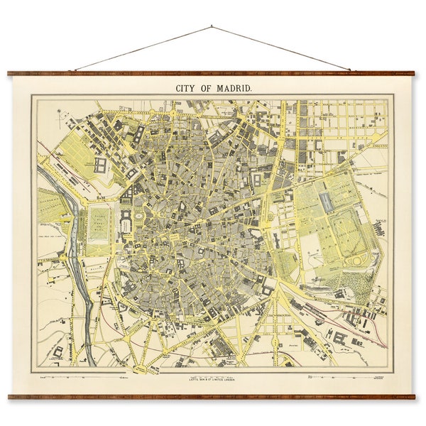 Madrid City Map: Vintage European Canvas Scroll (Ready to Hang)