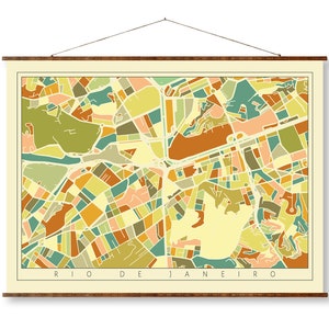Rio De Janeiro Mosaic City Art Map Vintage Colored Ready to Hang Canvas Decorative Wall Decor Map Scroll
