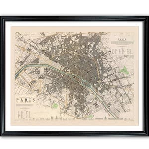 Paris Map 1834 Vintage European City Poster Print on Matte Paper Decorative Antique Wall Decor City Map of France