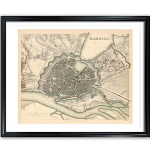 Hamburg Map 1835 Vintage European City Poster Print on Matte Paper Decorative Antique Wall Decor City Map of  Germany