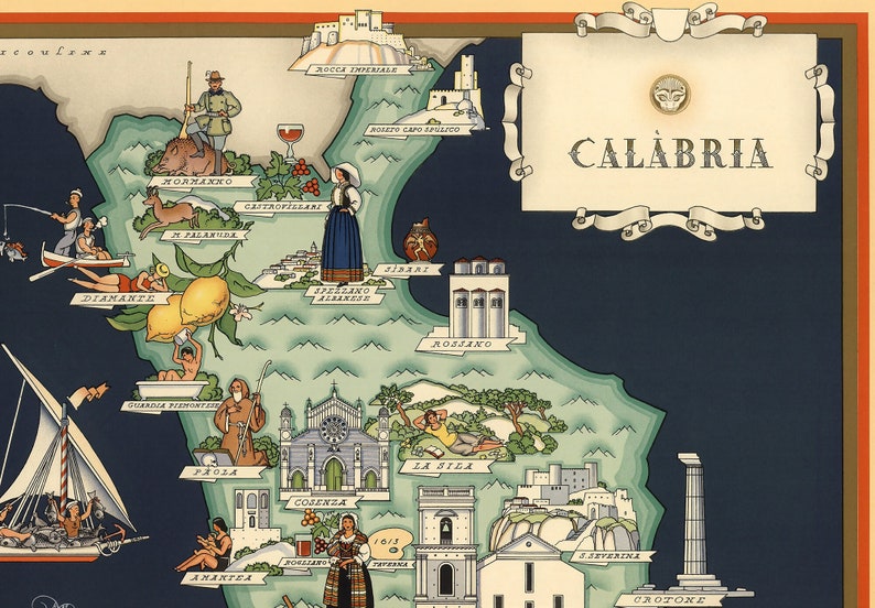 Map of Calabria Italy Vintage European - Il 794xN.2688399092 C7px