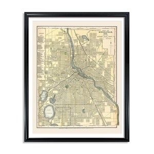 Minneapolis City Map Vintage Poster Print on Matte Paper Decorative Antique Wall City Map Decor of Minneapolis