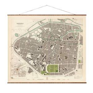 Brüssel Vintage Europäische Stadtkarte auf bereit zum Aufhängen, Roll Down Canvas Dekorative antike Kartenrolle von Belgien