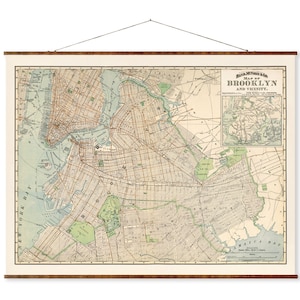 Brooklyn 1891 Map of New York Ready to Hang Roll Down Canvas Decorative Wall Decor Horoscope Map Scroll