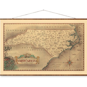 North Carolina alte Nordstaatskarte Landkarte Dekorative Rolle Vintage Farbe Bildliche Karte Wohnkultur