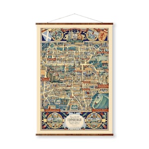 Edinburgh bildliche Karte Vintage Stadtplan auf bereit zum Aufhängen Roll Down Canvas Dekorative antike Wanddekor Karte Rolle von Schottland